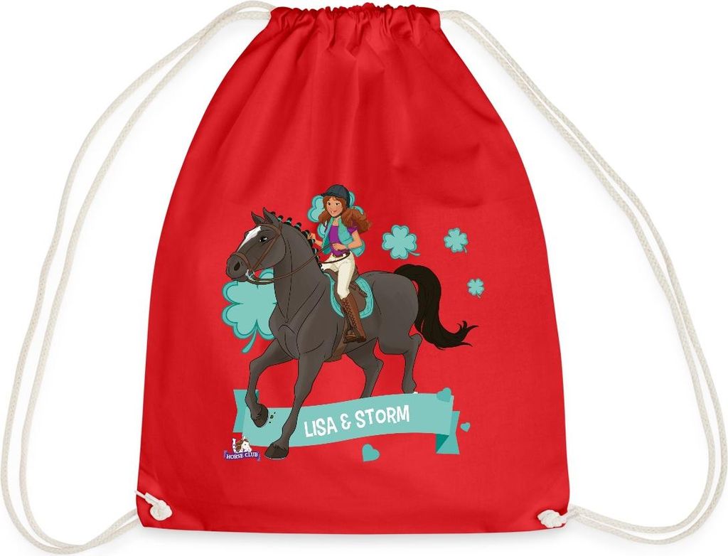 Spreadshirt Schleich Horse Club Lisa & Storm reiten aus Turnbeutel, One size, Rot