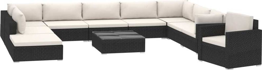 11-tlg. Garten-Lounge-Set mit Auflagen Poly Rattan Schwarz