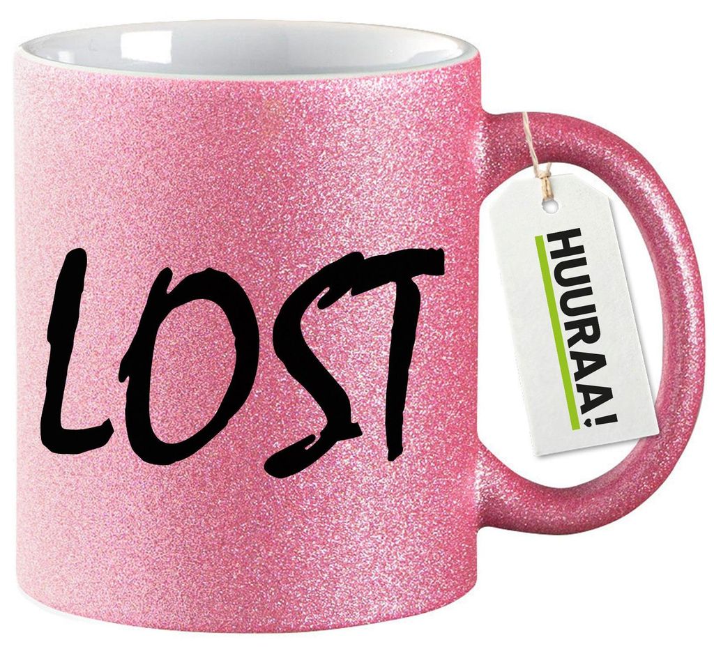 Huuraa Glitzertasse Lost Jugendwort 330ml Pink Keramik Kaffeebecher Geschenkidee