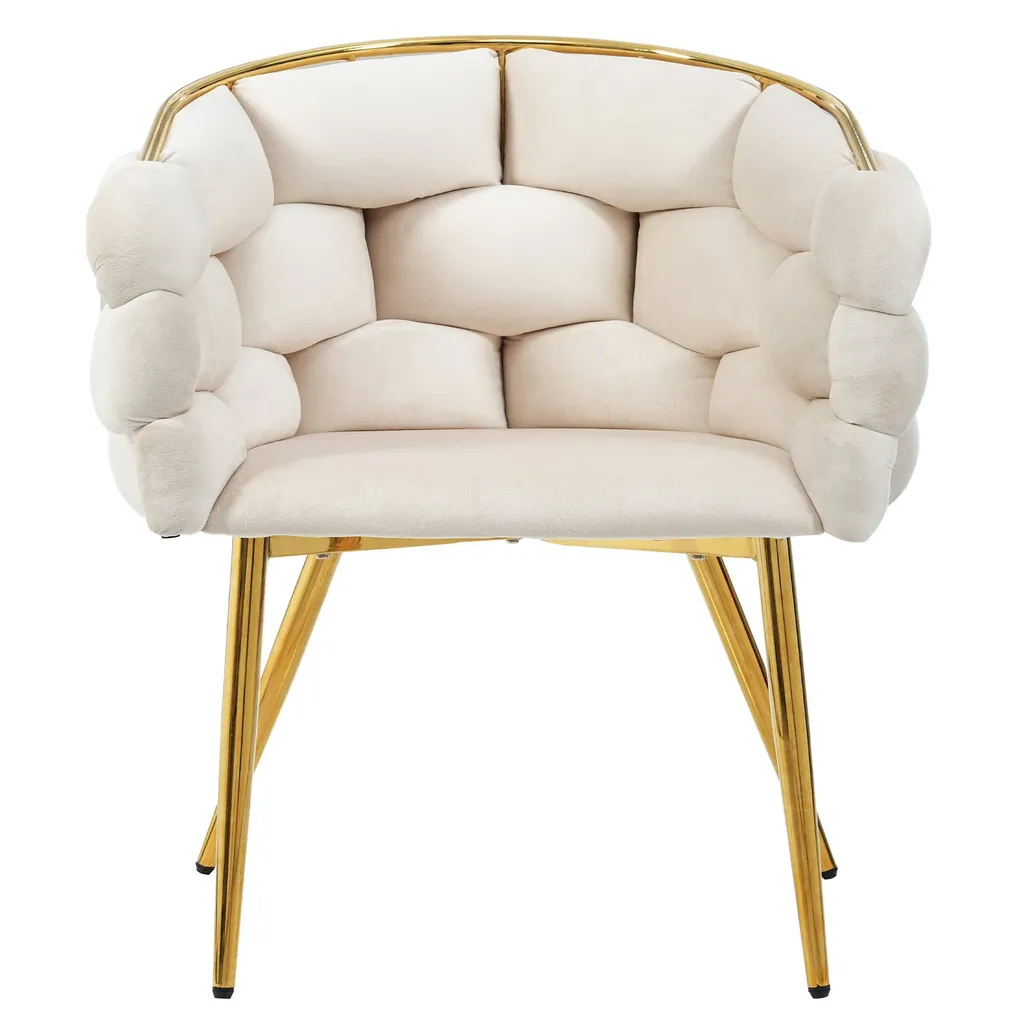 Chaise Fortuna Lai en velours beige avec pieds métal et accoudoirs - 2