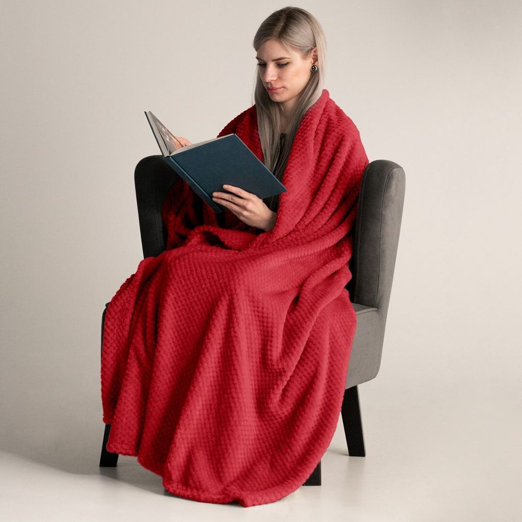 Kuscheldecke Fleece kuschelig weich Tagesdecke 70 x 150 cm - Rot