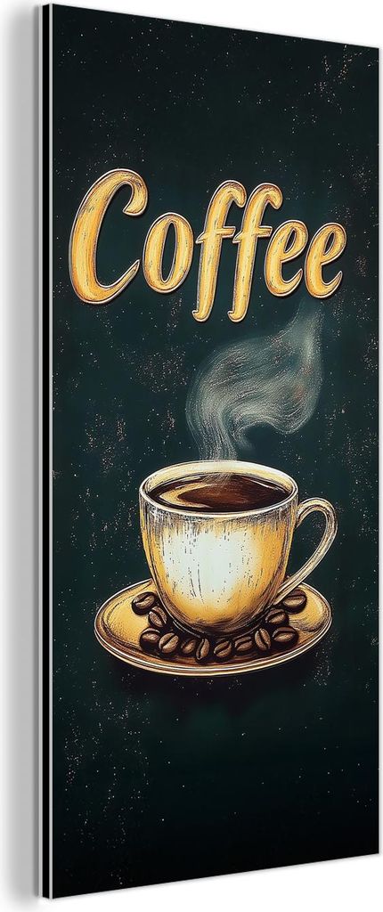 MuchoWow Wanddekoration Metall Metallbild Wandkunst 40x80 cm Kaffee - Schale - Kaffeebohnen - Retro MuchoWow Aluminium Gemälde - Wanddekoration - ...