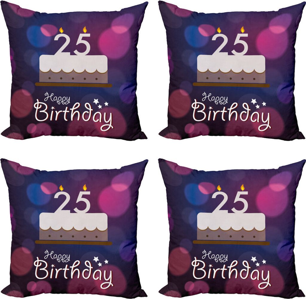 ABAKUHAUS 25. Geburtstag Kissenbezug Set (4 Stück), Kuchen Dots, Moderner Doppelseitiger Digitaldruck, 60 cm x 60 cm, Blau, Rosa, Weiß