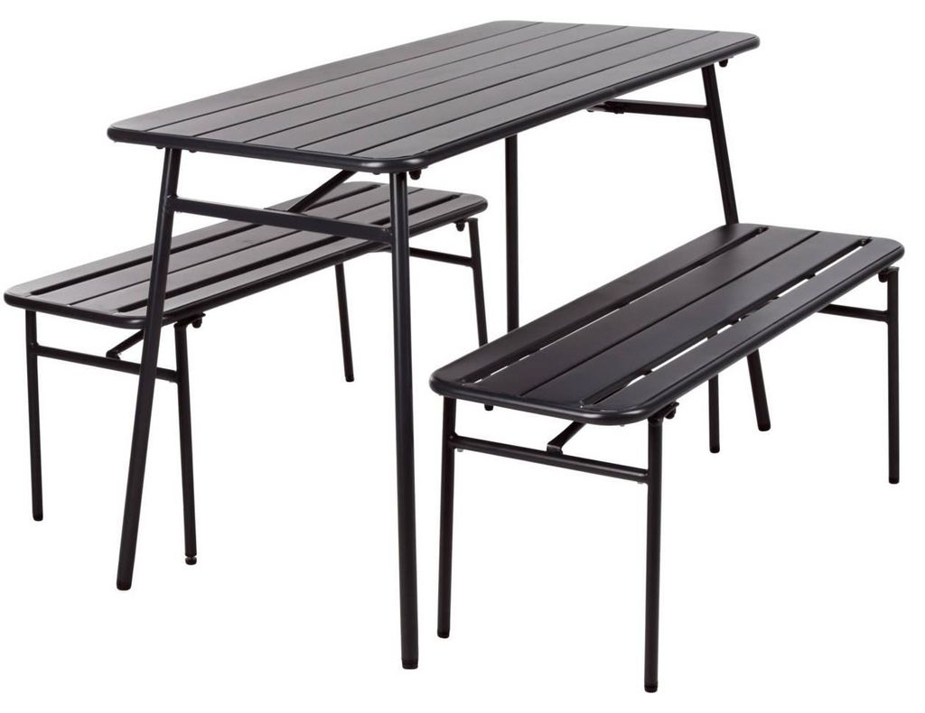 ProGarden 3-tlg. Gartentisch- und Bank-Set Stahl Grau Produktbild 