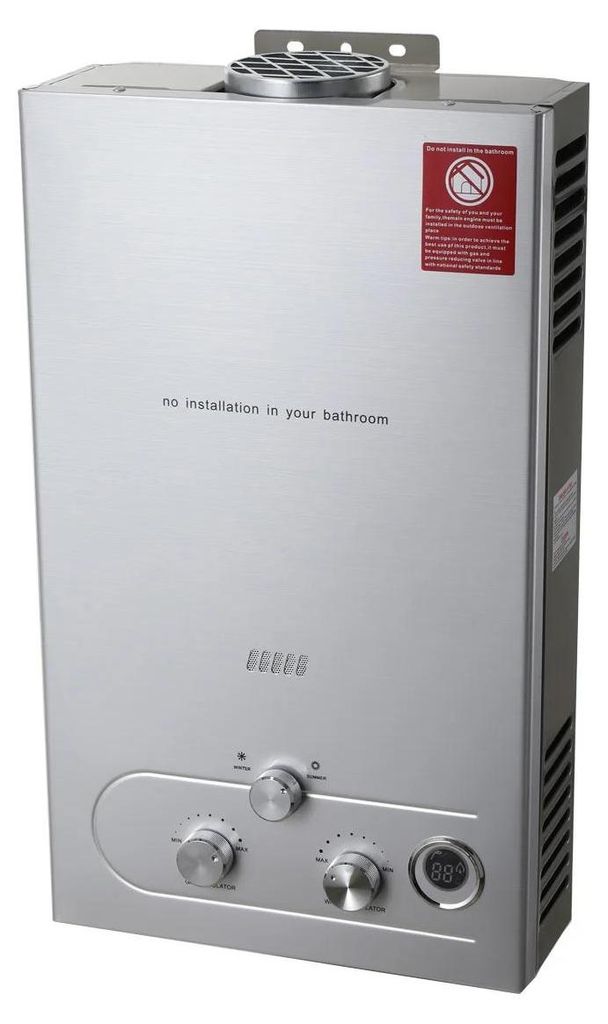Gas Durchlauferhitzer - 8L LPG Propan Boiler - Tanklos Sofort Warmwasser - Outdoor Campingdusche Set Mit Duschkopf - Edelstahl - Hellgrau