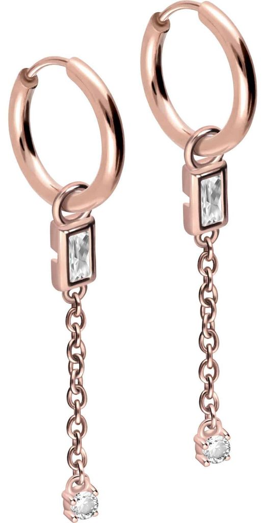 Chirurgenstahl Ohrclicker Creolen KRISTALLE + KETTE RoséGold Innendurchmesser: 10mm + Designstärke: 2mm