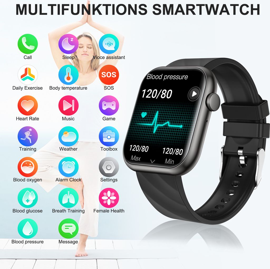 Smartwatch,Smartwatch Damen Herren,1.96"HD Fitness Tracker Produktbild 2