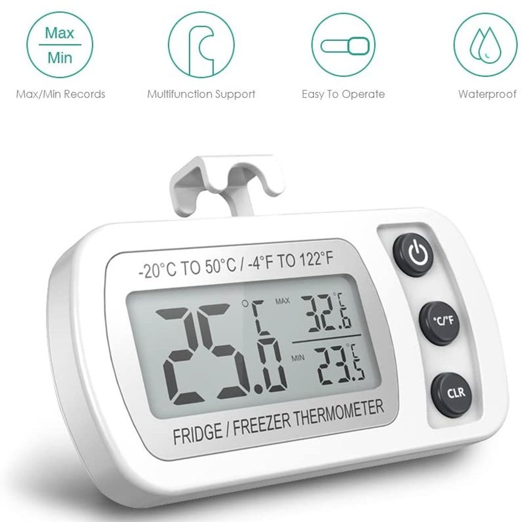 Kühlschrank Thermometer Digital Wasserdicht Gefrierschrank mit Haken LCD-Anzeige 