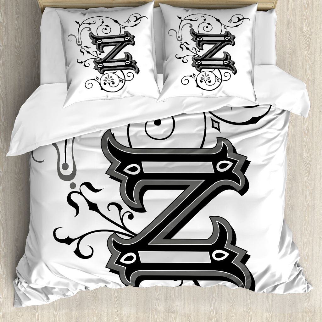 ABAKUHAUS Letter Z Bettbezug, Kalligraphisches Kapital Z, Milbensicher Allergiker geeignet mit Kissenbezügen, 200 cm x 200 cm - 80 x 80 cm, Schwar...