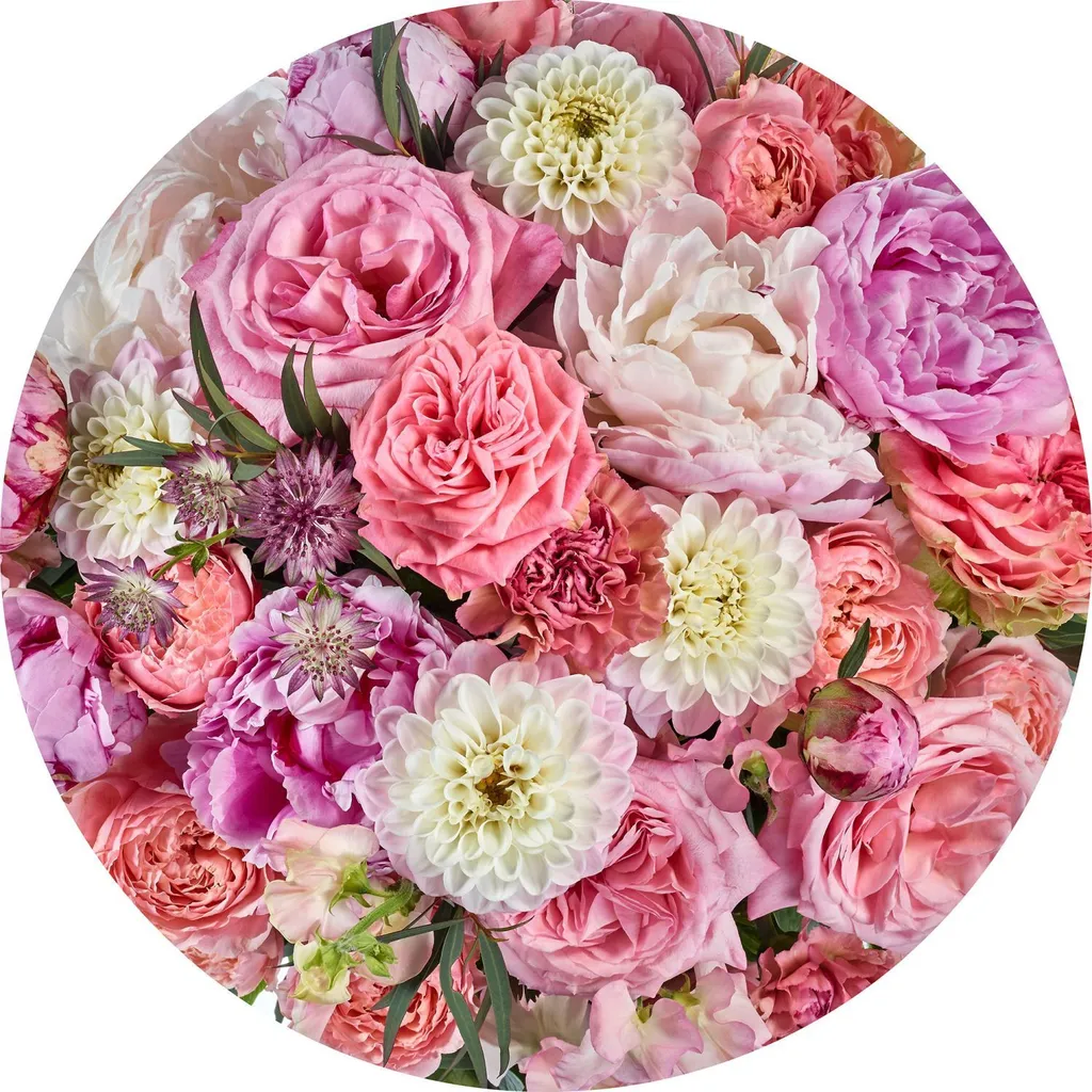 Sanders & Sanders Fotomurale Tondo Ø 125 cm - Fiori Rosa Adesivi