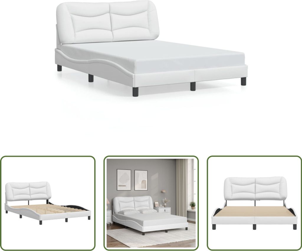 The Living Store Bettgestell mit Kopfteil Weiß 140x200 cm Kunstleder