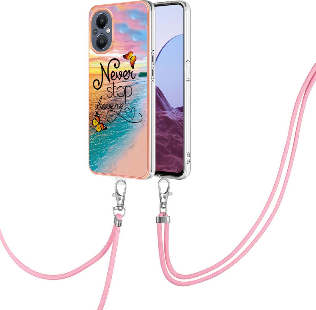 Handykette Hülle für OnePlus Nord N20 5G Muster TPU Schutzhülle mit verstellbarem Tragegurt Gold