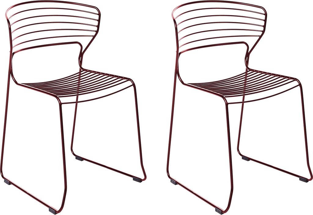 BELIANI Gartenstuhl 2er Set Rot aus Metall Stahl ohne Armlehnen Stapelbar Modernes Design Minimalistisch Stuhl für Garten Terrasse Balkon Küche