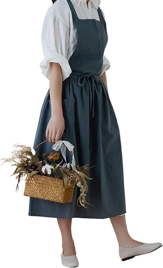 Damenschš¹rze im japanischen Stil mit gekreuzten Tr?gern, schlichter Vintage-Baumwolle, 2 Taschen, geeignet fš¹r K?chinnen, Floristinnen und Ca...