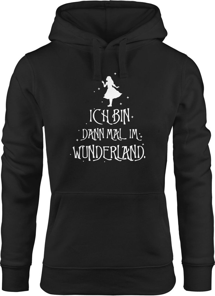 Kapuzen-Pullover Damen ich bin dann mal im Wunderland Spruch Hoodie Frauen Moonworks schwarz M