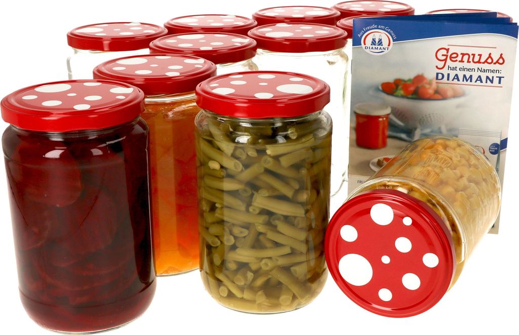 12x Einmachgläser 720ml Deckel mit Fliegenpilz-Dekor Twist-Off TO 82 + Rezeptheft