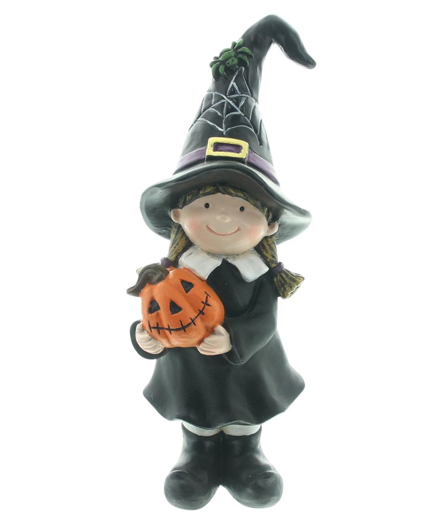 FRANK FLECHTWAREN Hexe Gruselkürbis, Polyresin Maße: Höhe 27 cm, Niedliche Hexe, schöne Halloween Deko