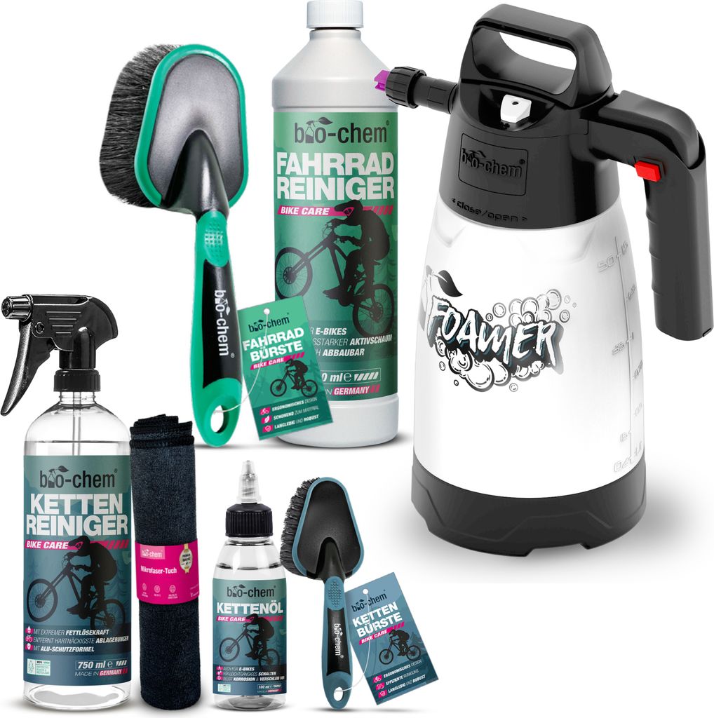 bio-chem Fahrrad-Reinigungsset PREMIUM 7-teilig – Gründliche & materialschonende Pflege: Fahrradreiniger 1000 ml + Kettenreiniger 750 ml + Kette...