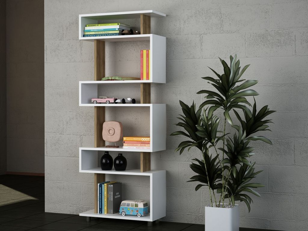 Bücherregal Weiß - Walnuss Blok ""