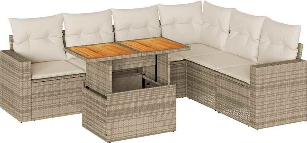"WINTER SALE" 7-tlg. Garten-Lounge-Set - elegantes Design - Sitzgruppe/Gartengarnitur - mit Kissen Beige Poly Rattan - Terassenmöbel NeuMöbel527427