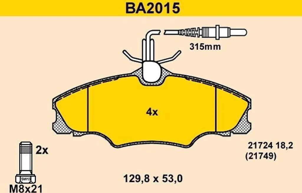 Jeu de garnitures de frein BARUM BA2015 pour frein à disque essieu avant