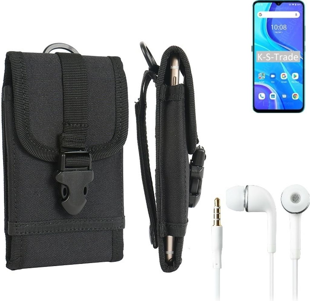 K-S-Trade Holster Schutz Hülle kompatibel mit UMIDIGI A7s Gürteltasche Handy Hülle Tasche outdoor Seitentasche schwarz 1x + Kopfhörer