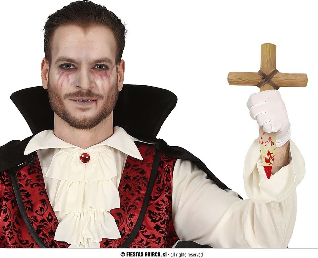 Vampir Bekämpfungs Accessoire Kreuz Pfahl Halloween Horror Deko Blutiges Design Vampire Schreck Graf Kulisse Spaß Party Gänsehaut Grusel, Farbe:...