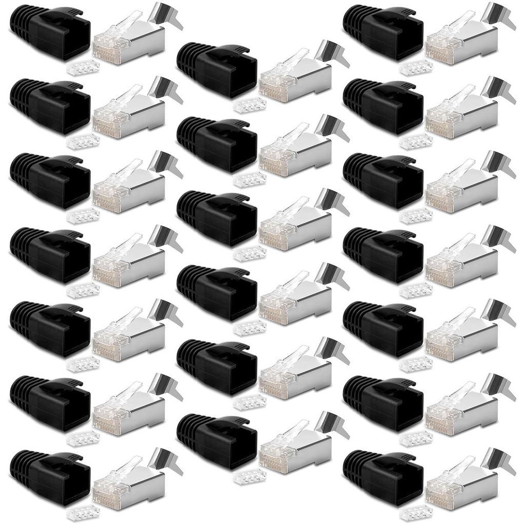 20x CAT7 CAT6 CAT6A Netzwerkstecker RJ45 Stecker vergoldete Kontakte Knickschutz