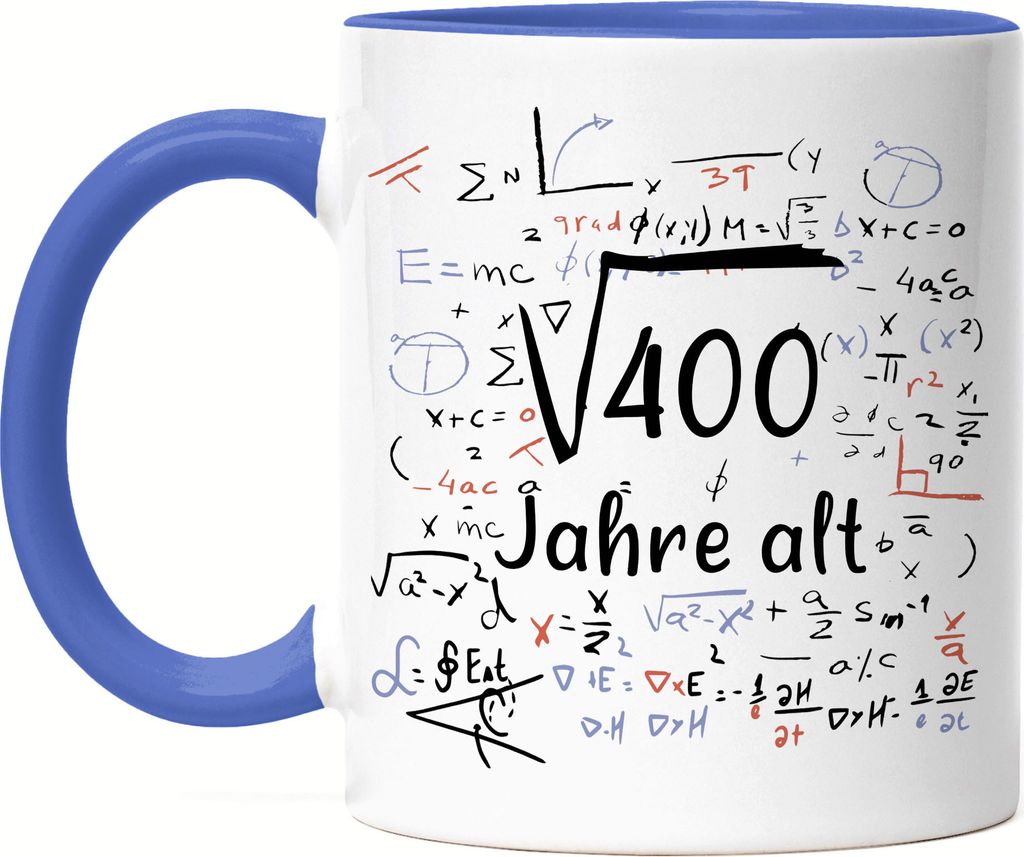 Wurzel von 400 Jahre Alt Tasse Blau 20. Geburtstag Humorvolles Motiv als Geburtstagsgeschenk Geschenkidee