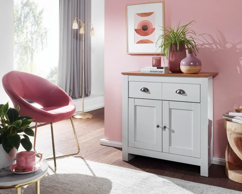 Rootz Sideboard Commode Blanche et Chêne 2 Tiroirs Buffet Haut 81 cm - 2