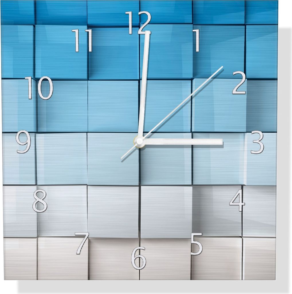 Wallario Design Wanduhr Blau-weiße Kisten Schachteln Muster aus Aluverbund, Größe 30 x 30 cm
