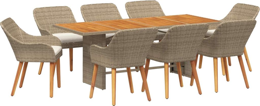 Garten Essgruppe mit Kissen 9 pcs Beige Poly-Rattan