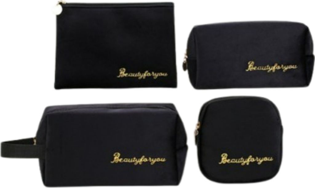 INF 4-teiliges Make-up-Taschen-Set aus Samt Schwarz