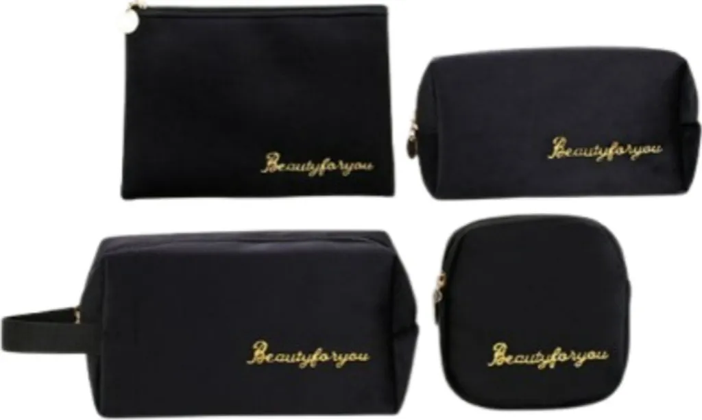 Set de 4 trousses à maquillage INF en velours noir élégant et souple