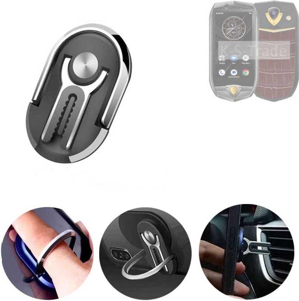 K-S-Trade 3in1 Smartphone-Ring Handy-Ring kompatibel mit Oukitel K16 Fingerhalterung Handyring Tischständer Lüftungsgitter-Halterung Tisch Ständer