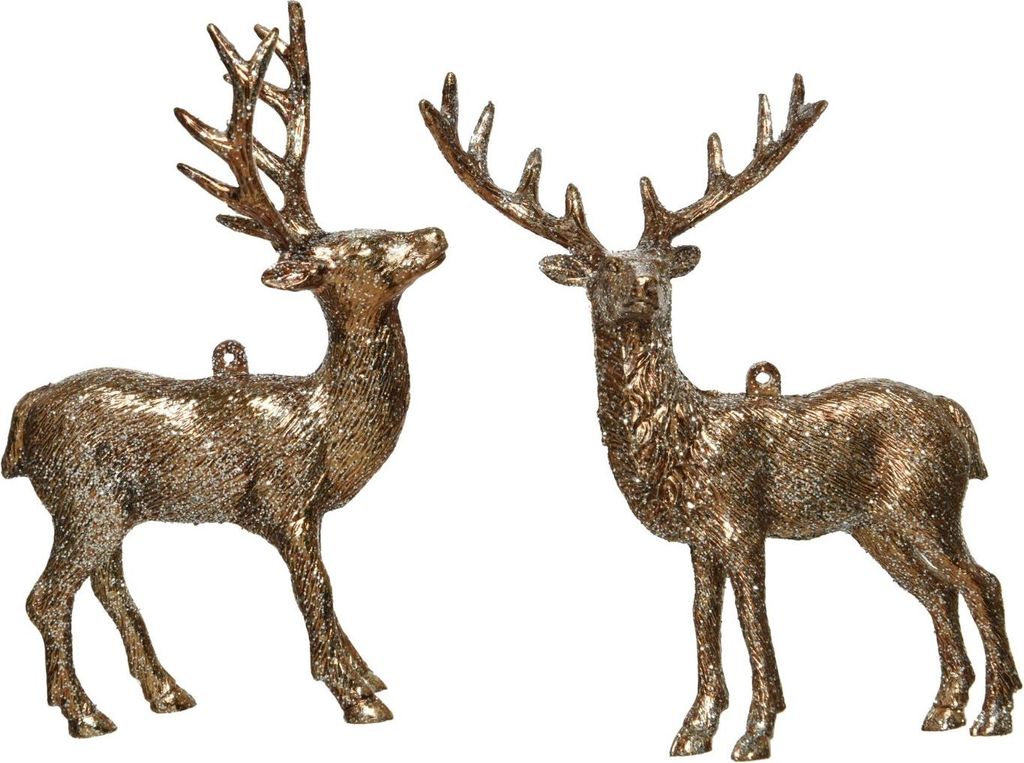 Christbaumschmuck Kunststoff Hirsch 14cm braun, 1 Stück sortiert