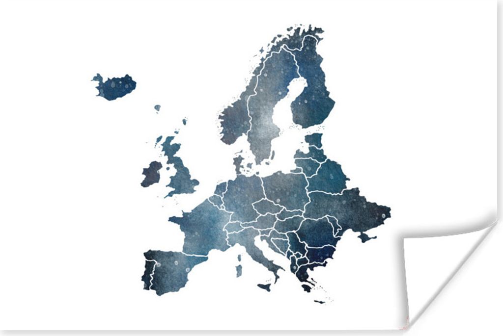 MuchoWow Poster Karte von Europa - Blau - Aquarell 180x120 cm - Fotoplakat