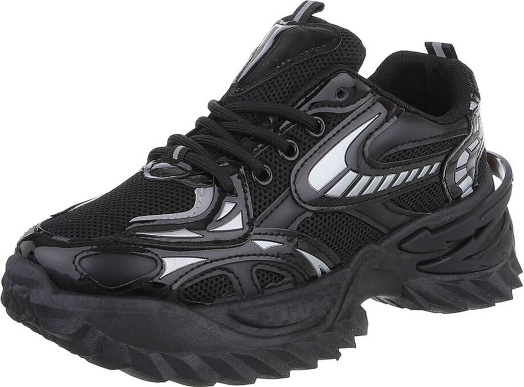 Ital-Design Damen Freizeitschuhe , Textiloptik Sneakers Low 88519540 Schwarz Gr. 38