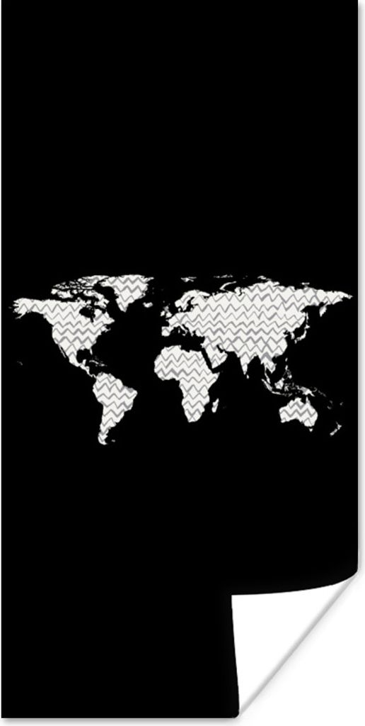 MuchoWow Poster Weltkarte - Muster - Schwarz 75x150 cm - Dekoration für die Wände