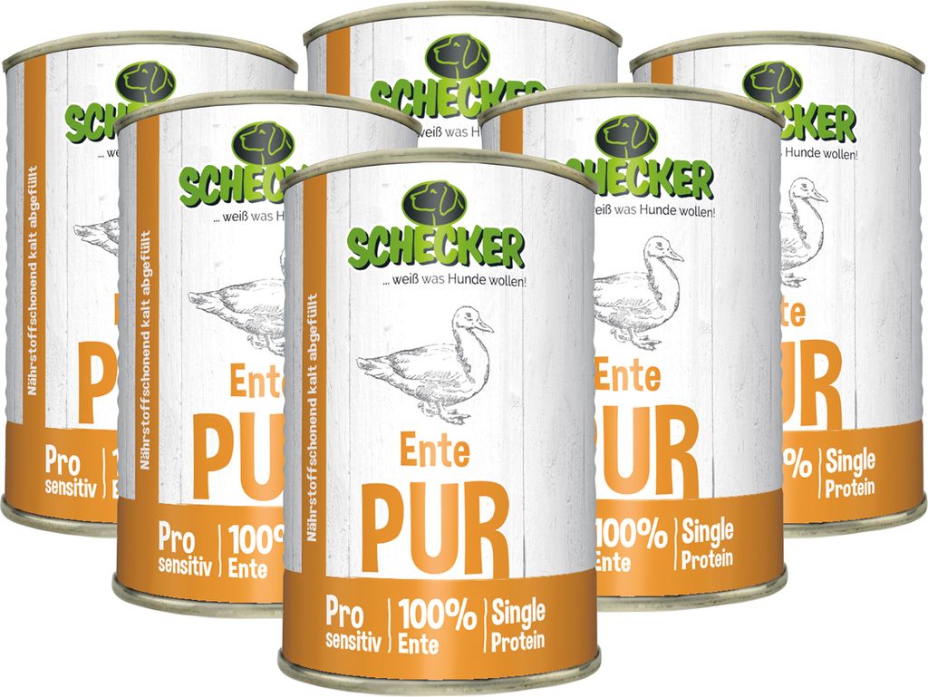 6 x 410 g -Schecker DOGREFORM Ente PUR - Nassfutter Hunde -100% Ente - getreidefrei