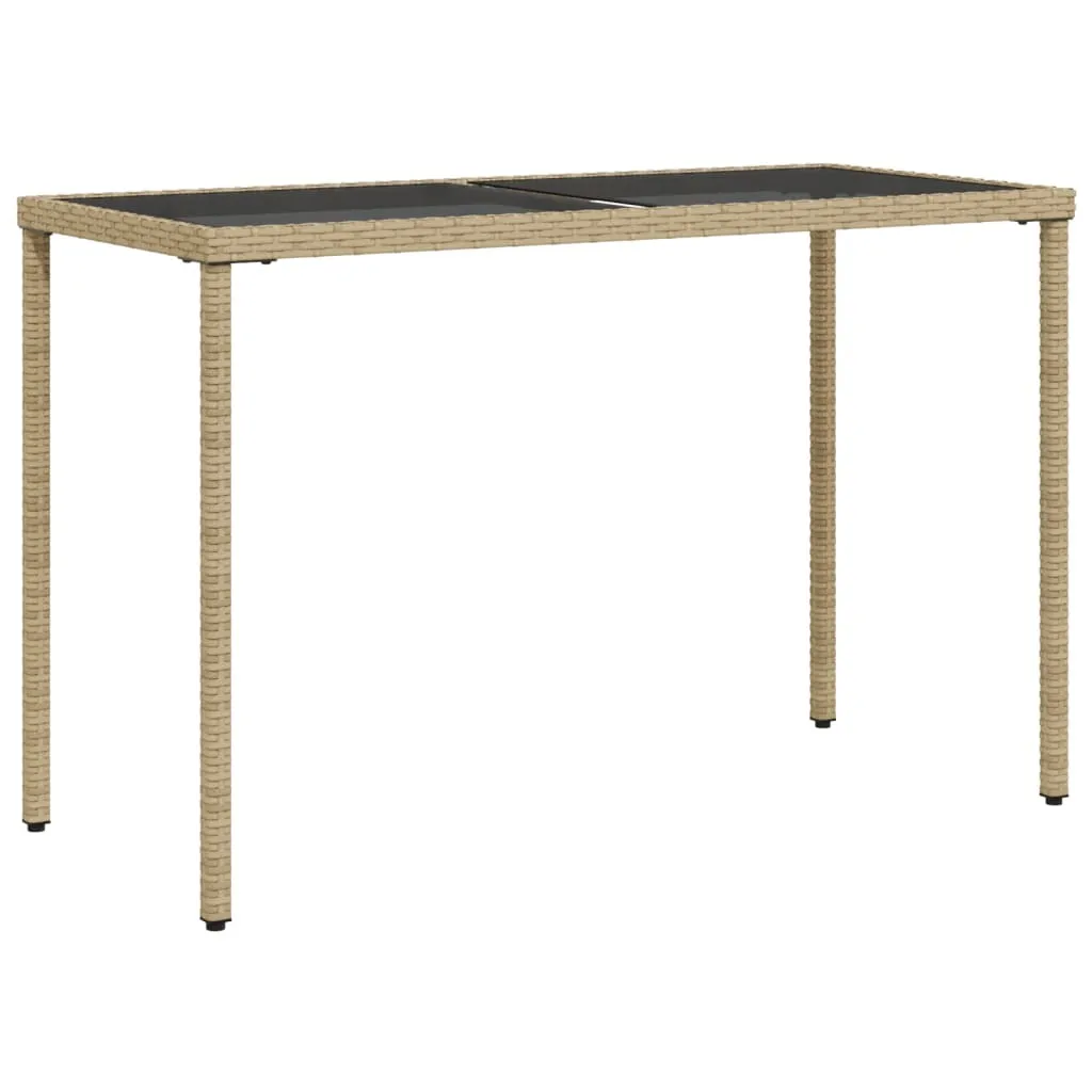 SYFAX™ Tavolo da Giardino con Piano Vetro Beige 115x54x74cm Polyrattan