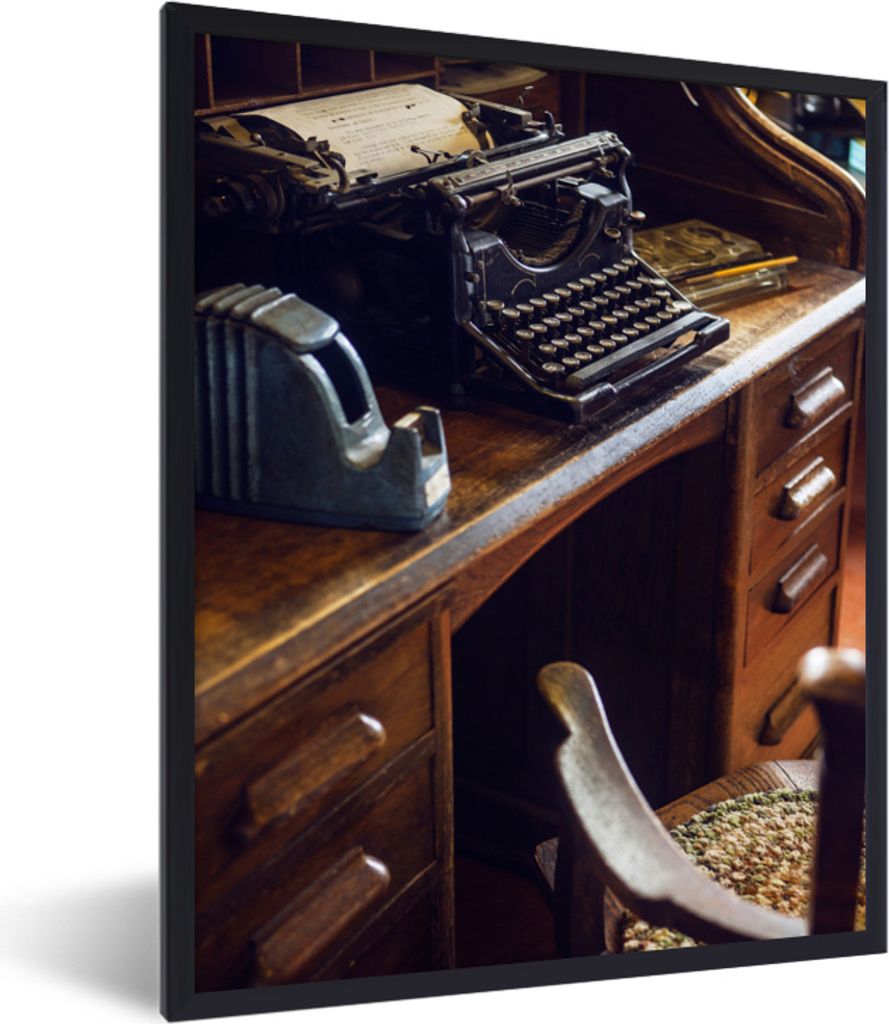 MuchoWow MuchoWow Gerahmtes Poster Schreibmaschine - Vintage - Antike 30x40 cm - Poster mit zchwarzem Bilderrahmen - Wanddeko - Kunstdrucke