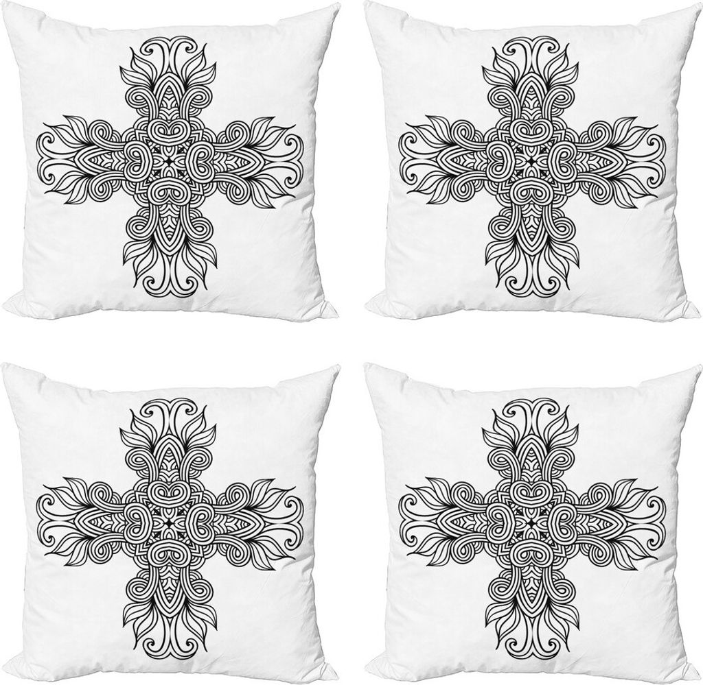 ABAKUHAUS keltisch Kissenbezug Set (4 Stück), Königliche Old Celtic Knot, Moderner Doppelseitiger Digitaldruck, 40 cm x 40 cm, Schwarz-Weiss
