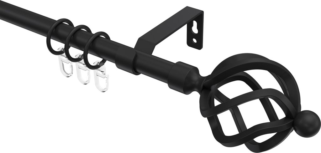 Interdeco Gardinenstange / Vorhangstange Schwarz, Typ Olymp Paolo (Schmiedekugel), 16 mm Ø 1-läufig, 160 cm