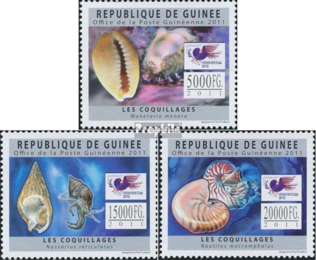 Briefmarken Guinea 2011 Mi 8861-8863 (kompl. Ausgabe) postfrisch Muscheln