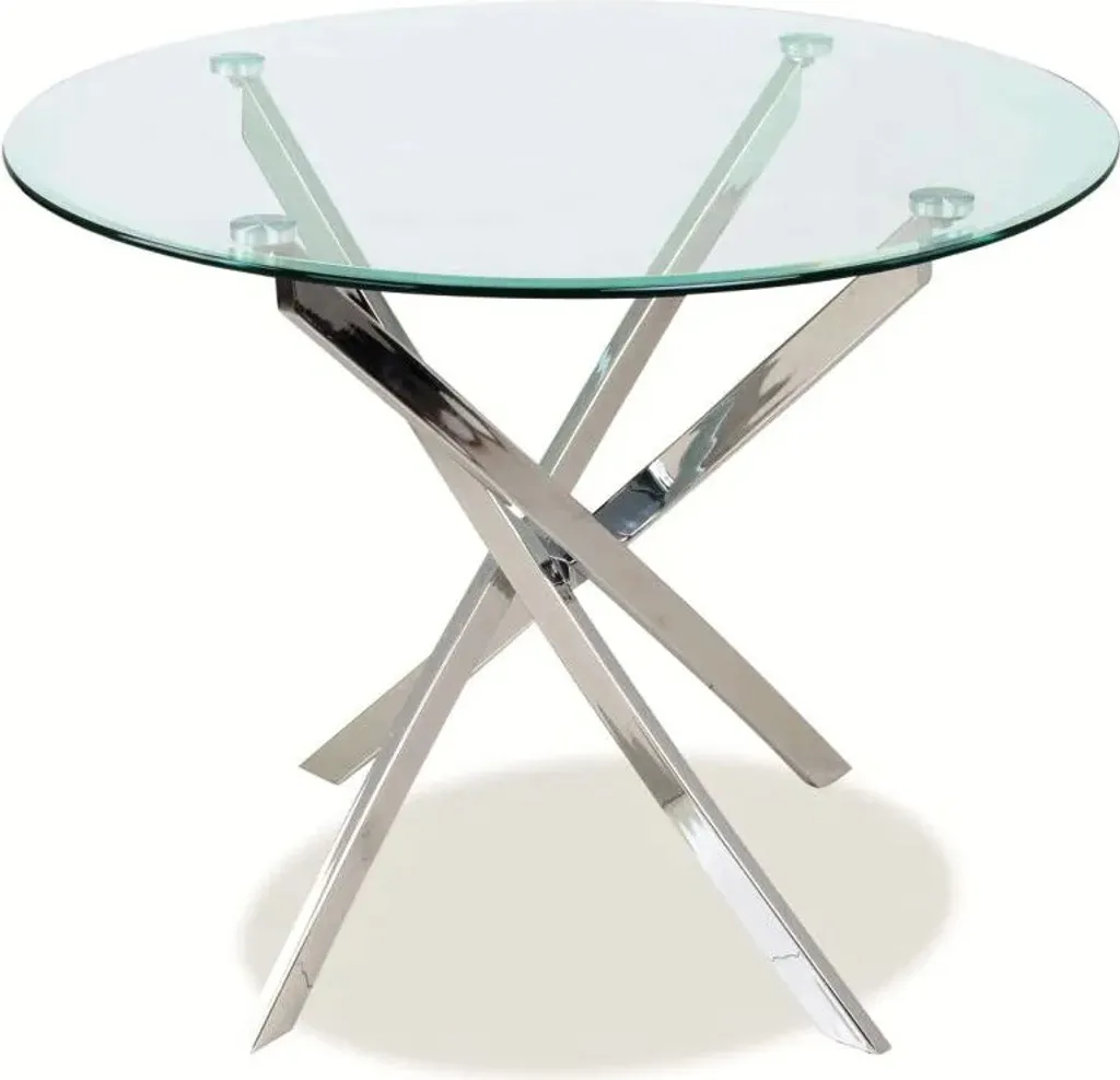 Table à manger ronde en verre et chrome pour salon moderne AUGUSTIN