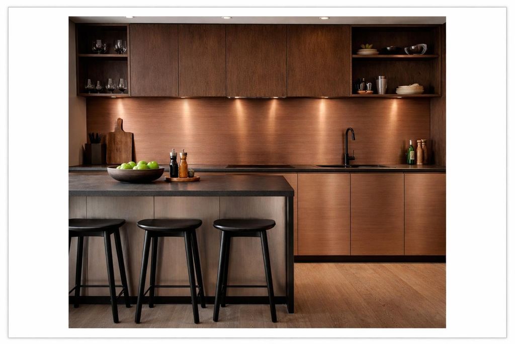 CopperAndCraft Kupfer Wandpanel, Küchenwand Spritzschutz, handgebürstet patiniert, 100x100 cm, Wandverkleidung für Küche Bad Kamin Innenbereich...