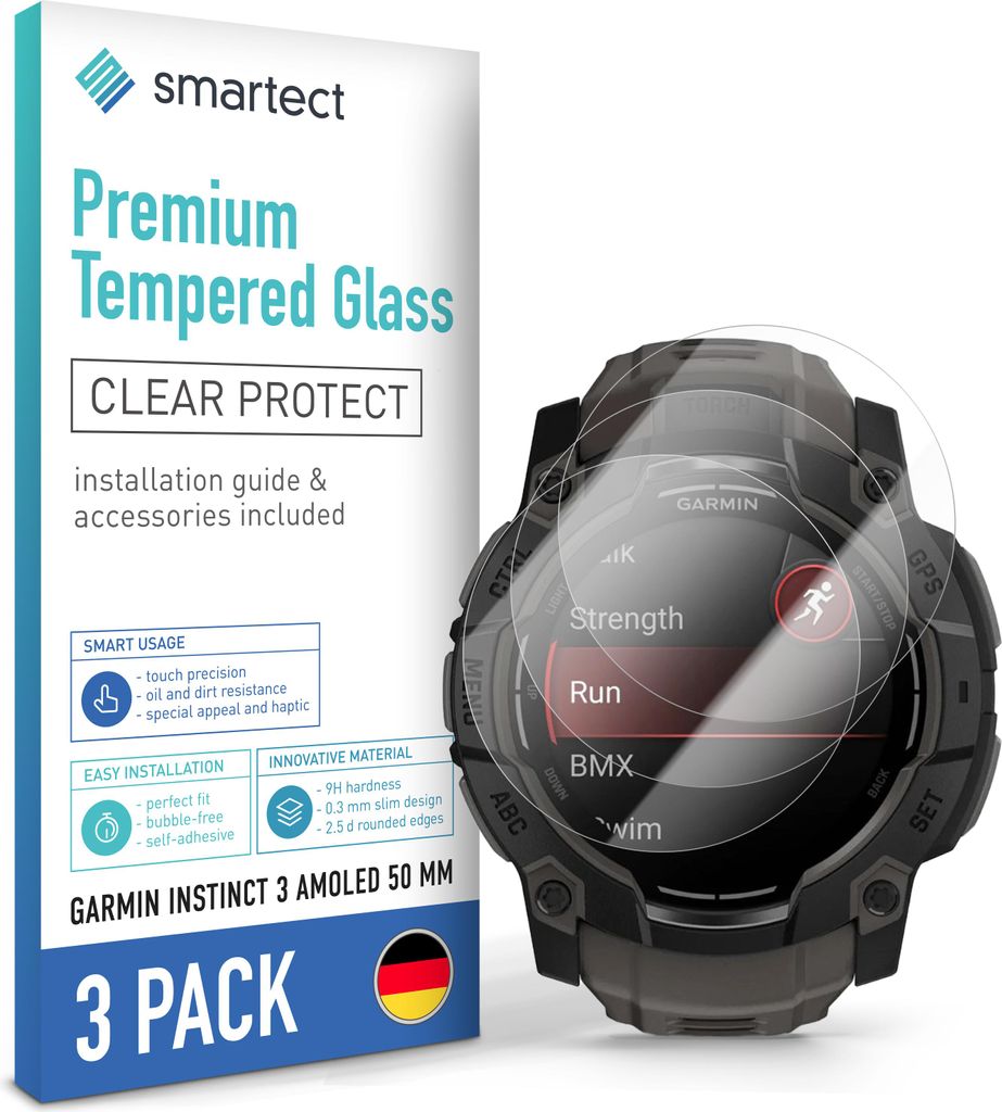 3x Schutzglas Panzerfolie Klar für Garmin Instinct 3 AMOLED Produktbild 