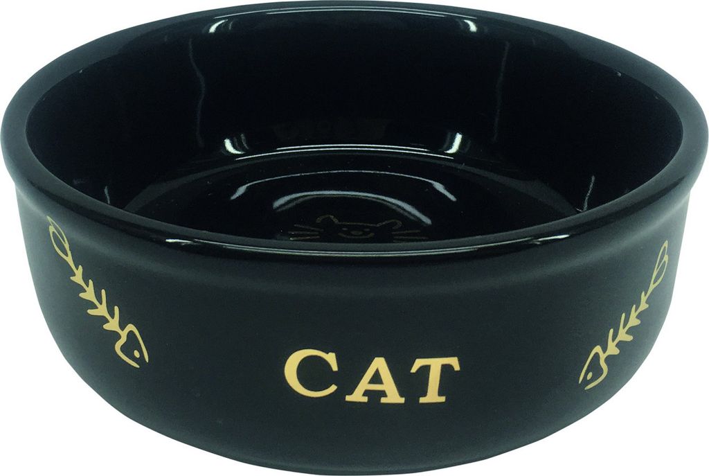 Ciotola per gatti in Vetroceramica "Golden Cat" nera Ø 13,5 Immagine del prodotto 