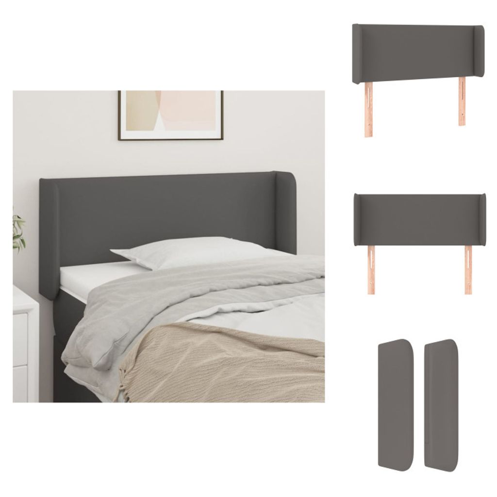 vidaXL Kopfteil mit Ohren Grau 93x16x78/88 cm Kunstleder - Kopf- & Fußenden